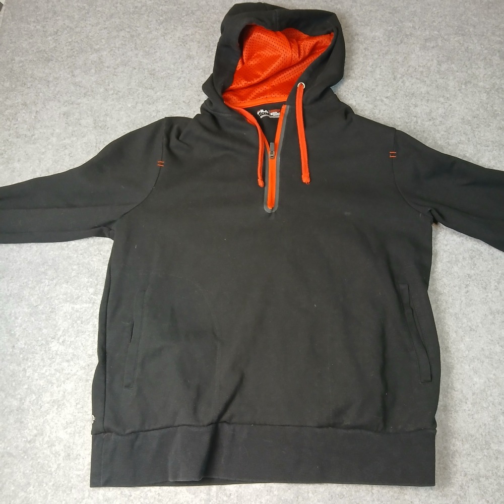 Fila Sport Hoodie Mens Medium Black Orange Quarter Zip Pullover Sweatshirt